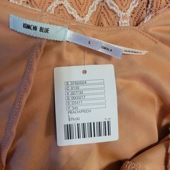 NWT Urban Outfitters Kimchi Blue Strappy Diamond Lace Skater Dress Boho Peach L - Picture 10 of 13